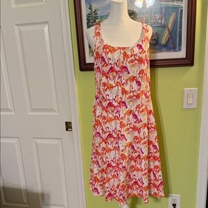 Pappagallo Flamingo Print Midi Dress - Pink and Orange